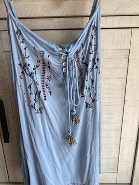 Light Blue Embroidered Tassel Camisole tunic tank top